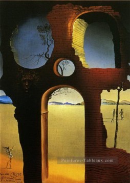Ruine avec tête de méduse et paysage Salvador Dali Peinture à l'huile
